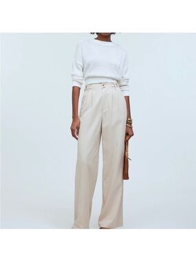 Madewell Harlow High-Waist Wide-Leg Trousers in Light Beige
